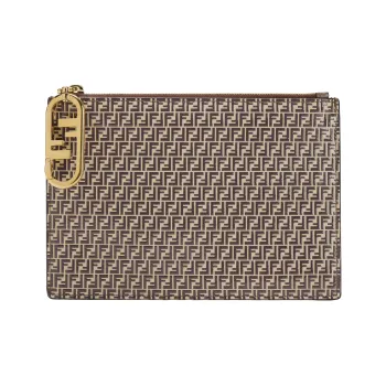 FENDI Calfskin Clutch Women's Beige/Brown