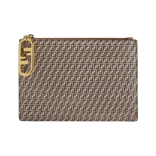 FENDI Calfskin Clutch Women
s Beige/Brown