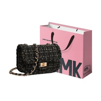 NOMK Fabric Shoulder Bag, Chain Bag, Small Square Bag, Crossbody Bag, Shoulder Bag Regular Women's White/Black