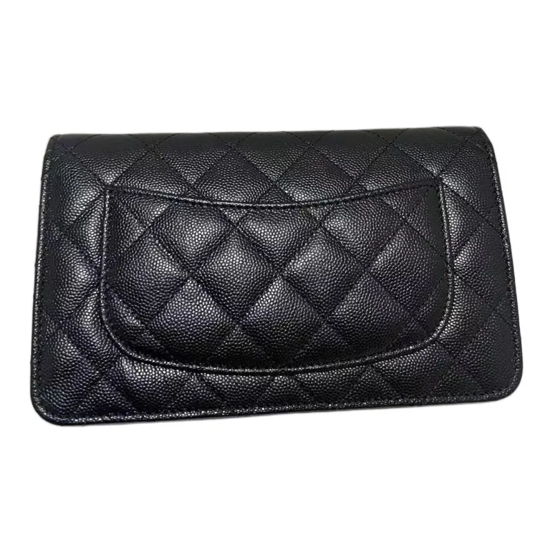 CHANEL WOC Litchi Cow Leather Wallet On Chain, Crossbody Bag, Shoulder Bag Women's Black-1