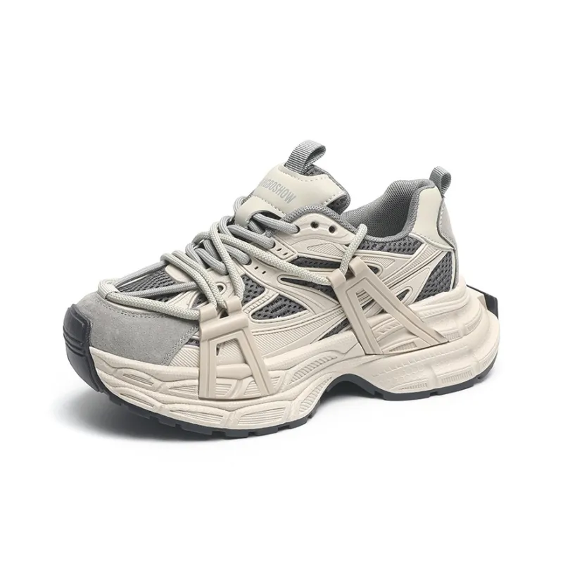O.L Anti Slip Wear Resistant Breathable Height Increasing Low Top Chunky Sneakers Women's-5