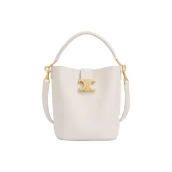 CELINE Cow Leather Bucket Bag Handbag Trumpets Women's White