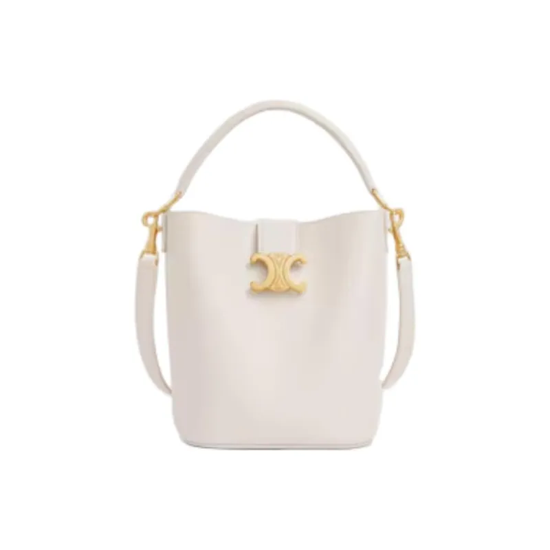 CELINE Cow Leather Bucket Bag Handbag Trumpets Women's White-0