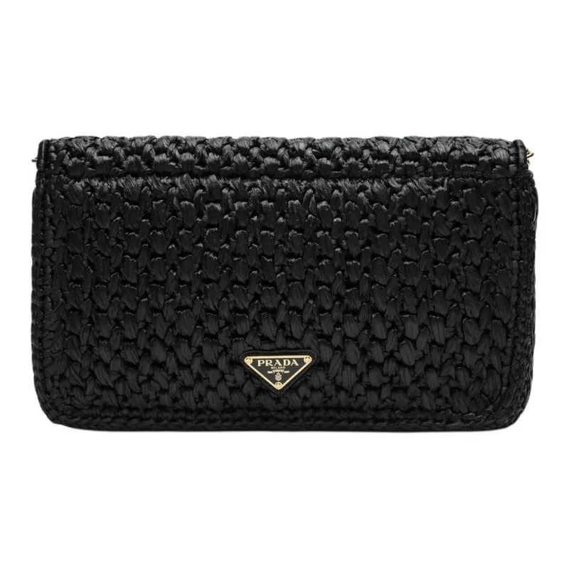 PRADA Raffia Crossbody Bag, Shoulder Bag Women's Black-2