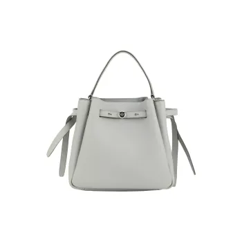 TORY BURCH Romy Bucket Litchi Grain Leather Bucket Bag, Shoulder Bag, Crossbody Bag, Handbag Trumpets Women's Gray