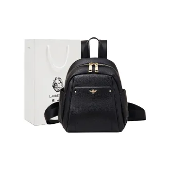 Old Man's Head Top Grain Cow Leather Backpack Women's Black