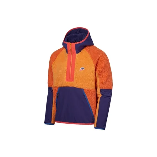 Nike Half Zip Suede Splicing Colorblock Sports Pullover Orange