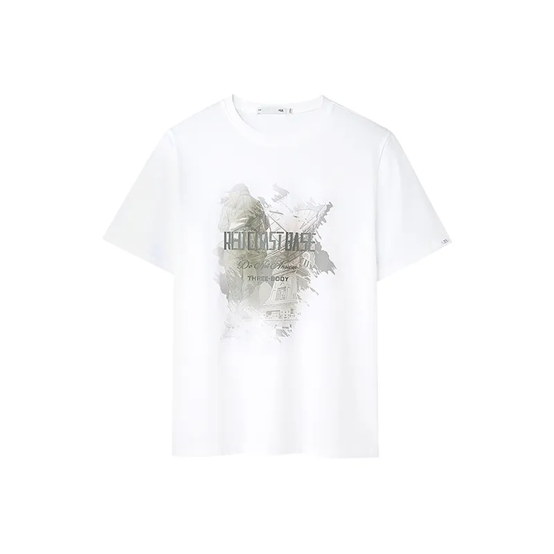 HLA x SANTI LIANMINGKUAN T-Shirt Men's Bleached White Pattern-2