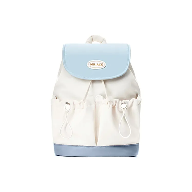 MR.ACE HOMME Nylon Fabric Backpack Small Size Unisex Cream White/Light Gray Green/Dusty Pink-12