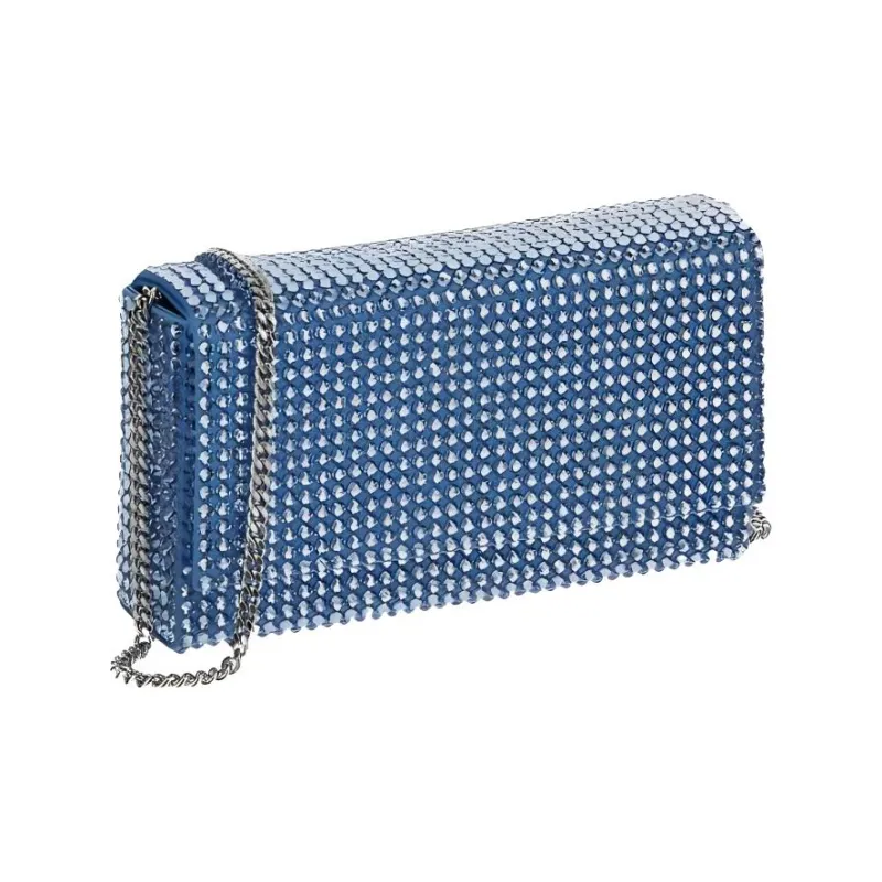 AMINA MUADDI Crystal Accented Satin One Shoulder Crossbody Clutches Extra Mini Women's Blue-1