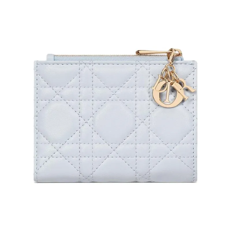 DIOR Lady Dior Collection Sheepskin Wallet Regular Women's Blue-2