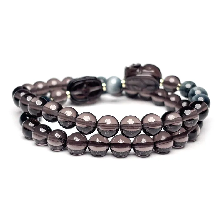 MOUNTAINS AND MANS Obsidian New Chinese Style Stackable Good Luck Beaded Bracelet Unisex-2