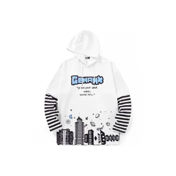GENANX Hooded Loose Fit Mock Two Piece Sweatshirt Unisex White
