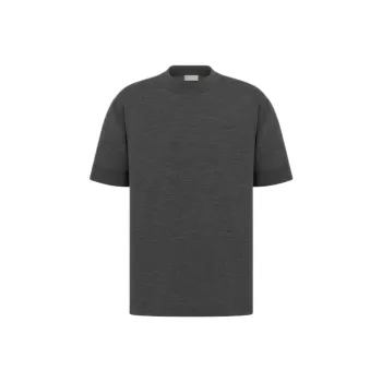 DIOR Solid Color Letter Embroidery Crew Neck Pullover Short Sleeved T Shirt Men's Gray