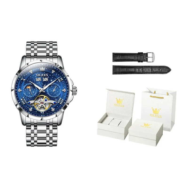 OLEVS Automatic Mechanical Movement Stainless Steel Watchband Watch Men's Watches Black Dial-19