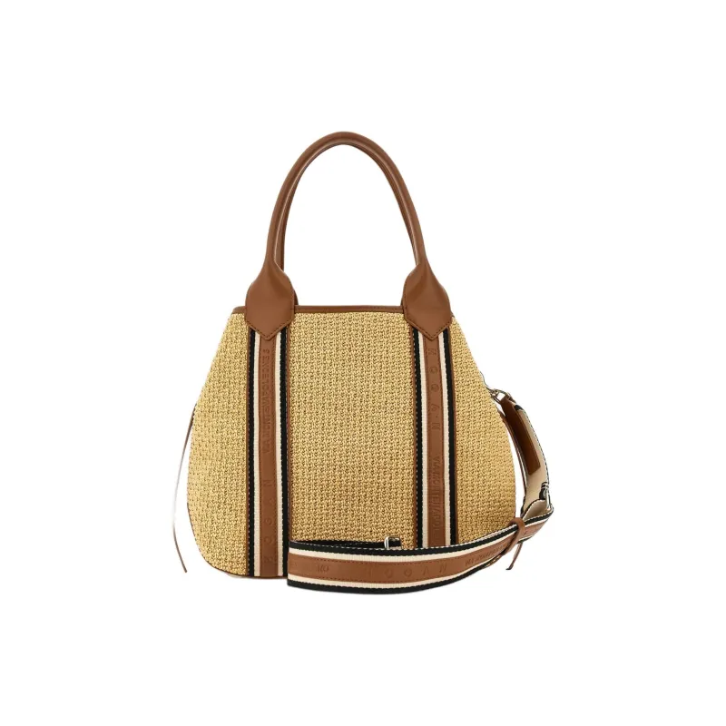 HOGAN Raffia With Leather Tote Bag, Shopping Bag, Shoulder Bag, Handbag Women's Medium Brown-4