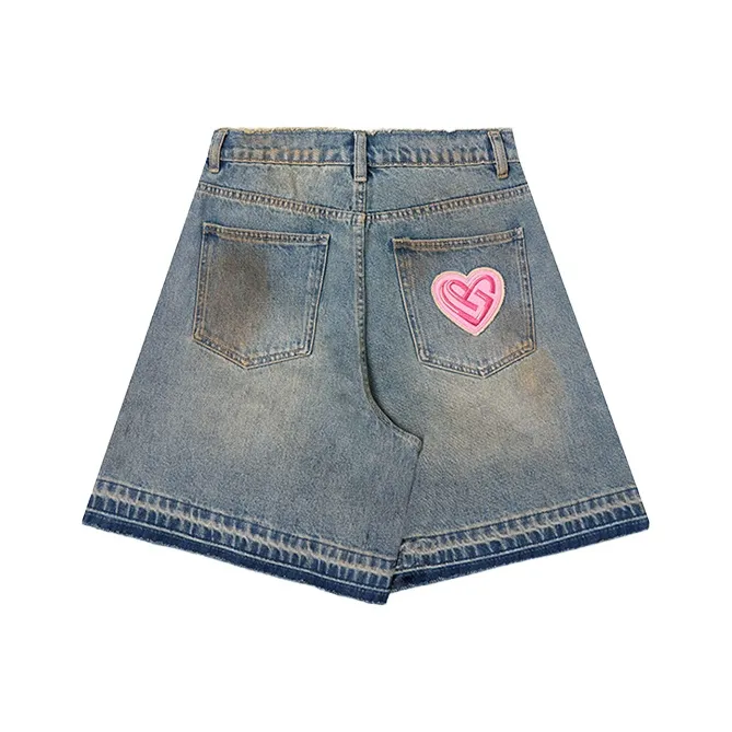 LALABOBO Denim Shorts Women's Medium Blue White-1