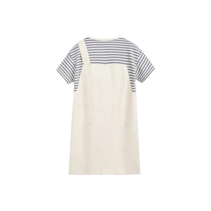 ZIHAN Short Sleeved Dresses Women's Gray Stripes-1
