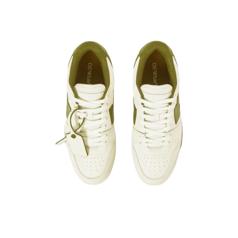 OFF WHITE Out Of Office 'OOO' Low Tops White Olive Green-3