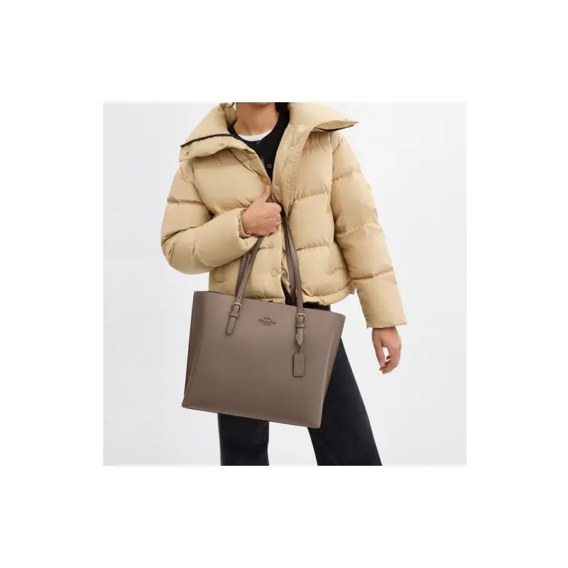 COACH Split Cow Leather One Shoulder Handbag Tubas Women's Dark Umber-3