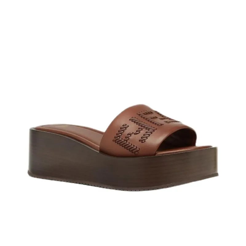 FENDI Sunshine Slide Slippers 6cm Women's Brown-2