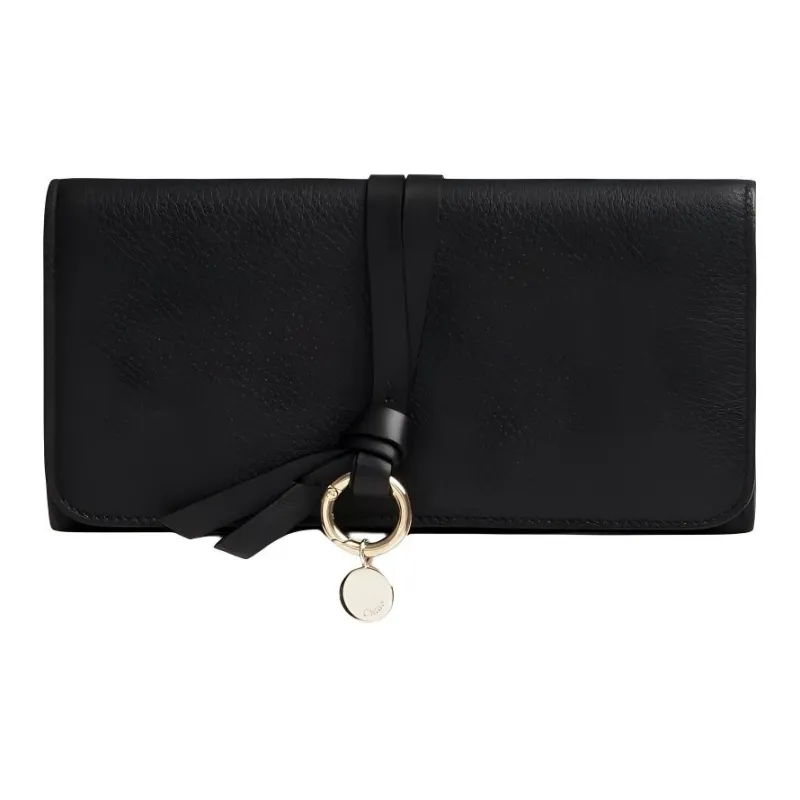 Chloe Alphabet Grain Calfskin Wallet Women's Black-1