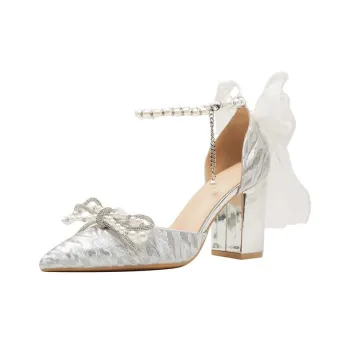 HKCP Chunky Heel High Heels Women's Silver