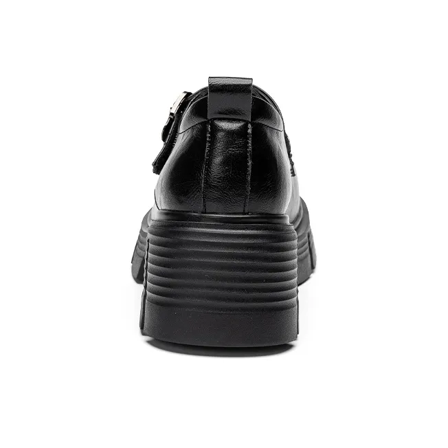 EXULL Q Vintage Small Leather Shoes Chunky Heel High Heels Women's Black-3