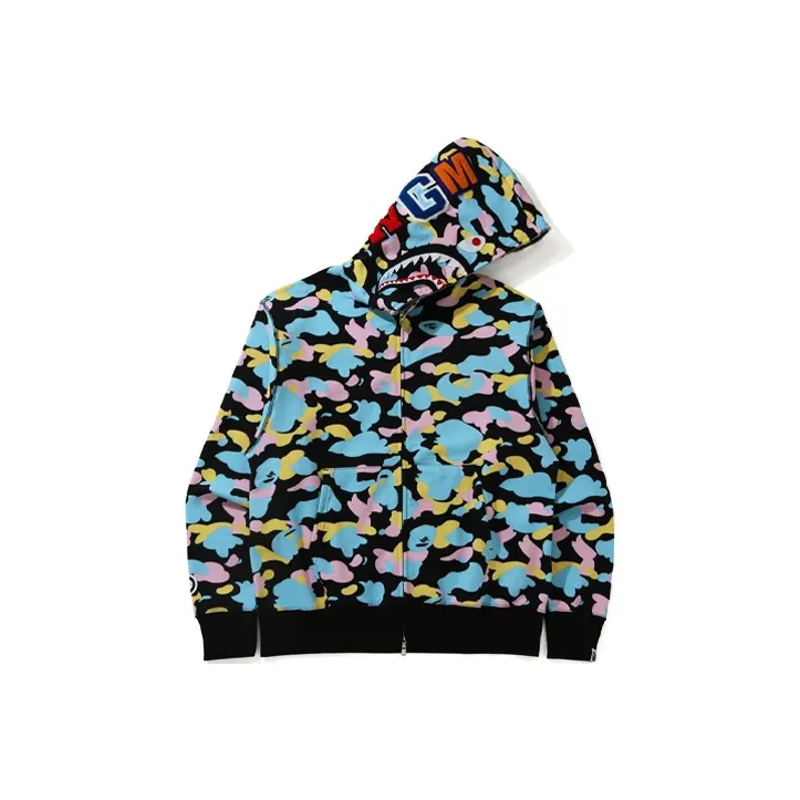 Bape New Multi Camo Shark Relaxed Full Zip Hoodie-0