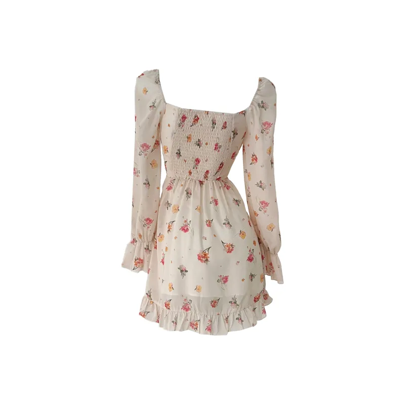 Mu Xiao Xin Long Sleeved Dresses Women's Yellow Flower-1