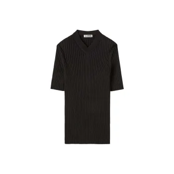 JIL SANDER Ribbed knit V neck T shirt
