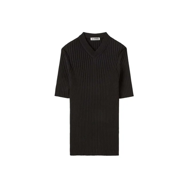 JIL SANDER Ribbed knit V neck T shirt-0