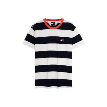 Tommy Hilfiger T Shirt Men's White Navy Blue Stripes
