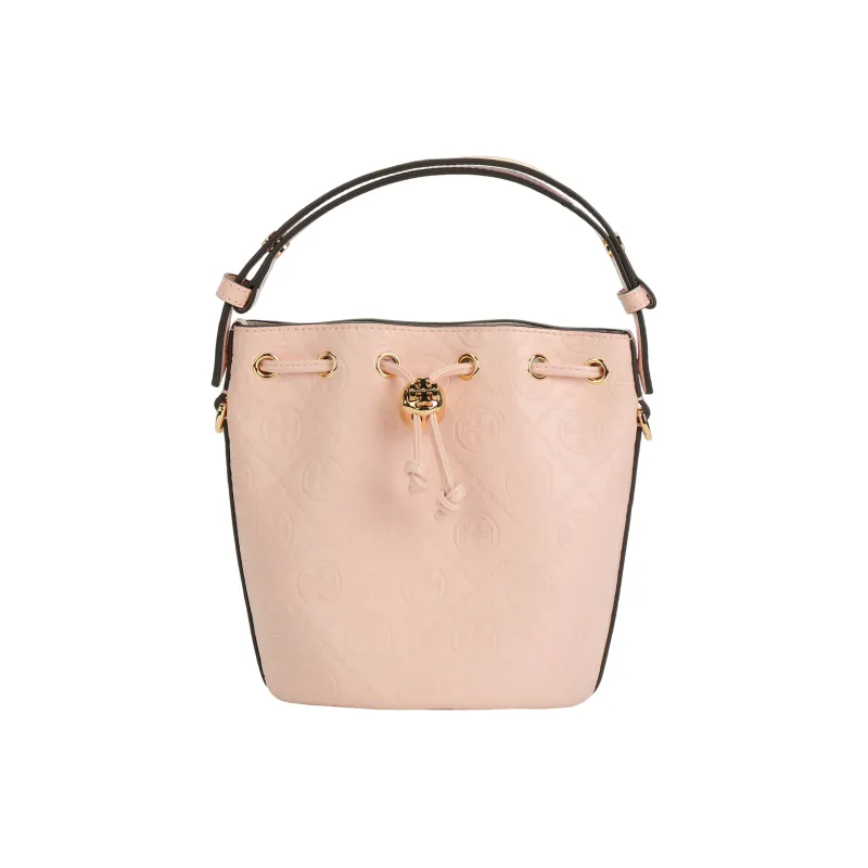 TORY BURCH T Monogram Leather Bucket Bag, Shoulder Bag, Crossbody Bag, Handbag Mini Women's Pink-0