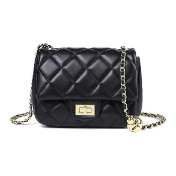 PESASRIE Cow Leather Shoulder Bag Crossbody Bag Women's Black/Ecru