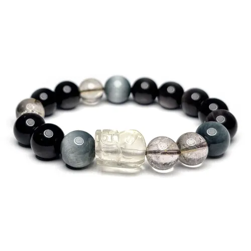 MOUNTAINS AND MANS Obsidian New Chinese Style Good Luck Beaded Bracelet Unisex
