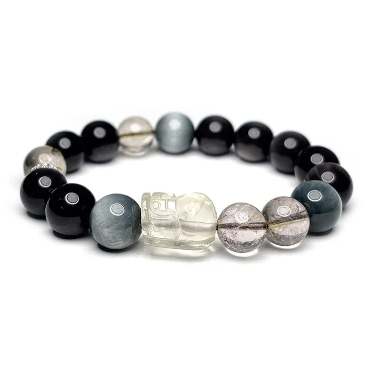 MOUNTAINS AND MANS Obsidian New Chinese Style Good Luck Beaded Bracelet Unisex-0