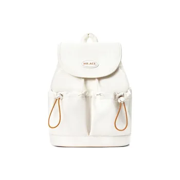MR.ACE HOMME Nylon Fabric Backpack Small Size Unisex Cream White/Light Gray Green/Dusty Pink