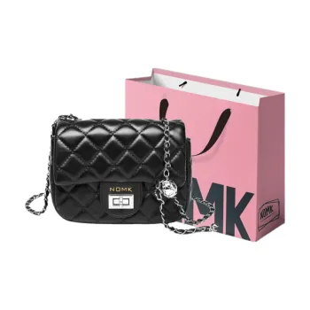 NOMK Leather Crossbody Bag Medium Size Women's Black/Silver