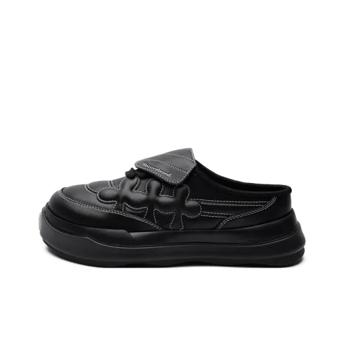 SHOOT BRAND Rubber Sole Leather Patchwork Abrasion Resistant Slip Resistant Wrap toe Slippers Unisex Black