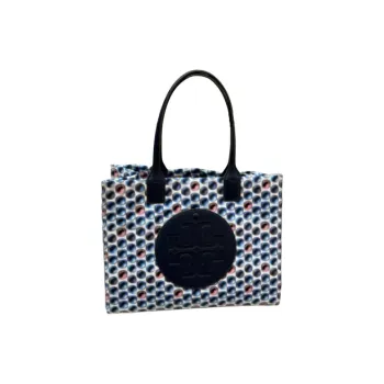 TORY BURCH Ella Recycled Polyester Tote Bag, Shopping Bag, Handbag Small Size Women's Blue