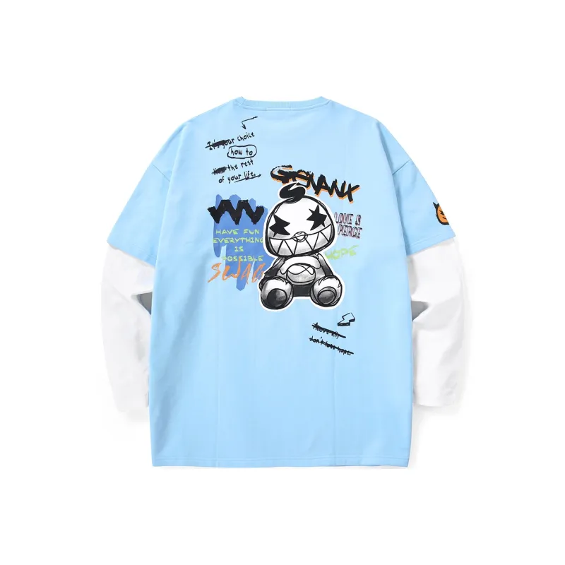 GENANX Crew Neck Loose Fit Mock Two Piece Sweatshirt Unisex-5