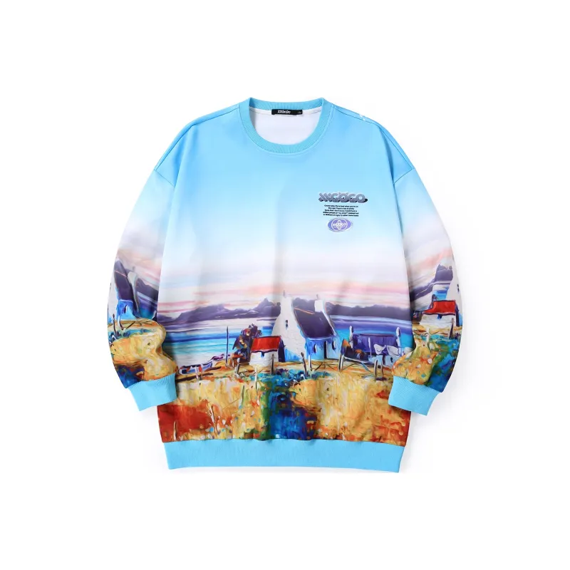XXGOGO Crew Neck Loose Fit Regular Sweatshirt All Unisex Print Blue-0