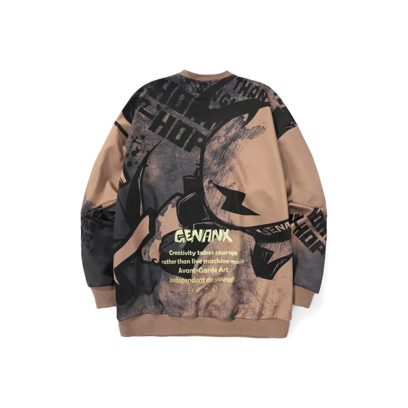 GENANX Crew Neck Loose Fit Sweatshirt Fall Spring Unisex-5