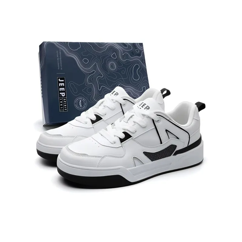 JEEP SPIRIT Slip-Resistant Lightweight Height Increasing Low-Top Skateboard Shoes Men's Polar White-5