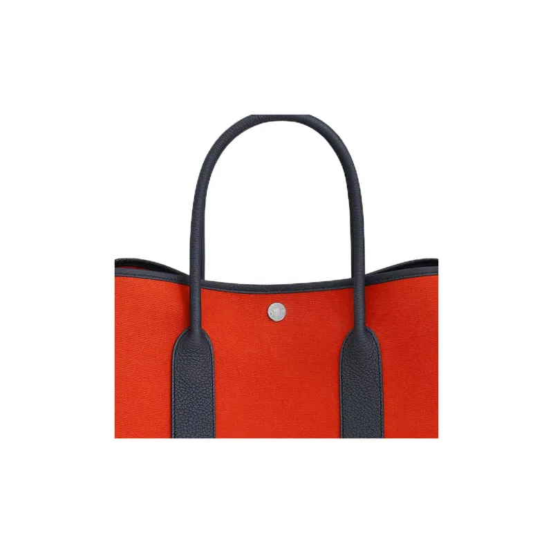 HERMES Garden Party Officier Canvas With Negonda Leather Handbag Women's Pumpkin/Indigo-3
