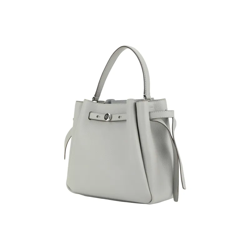 TORY BURCH Romy Bucket Litchi Grain Leather Bucket Bag, Shoulder Bag, Crossbody Bag, Handbag Trumpets Women's Gray-1
