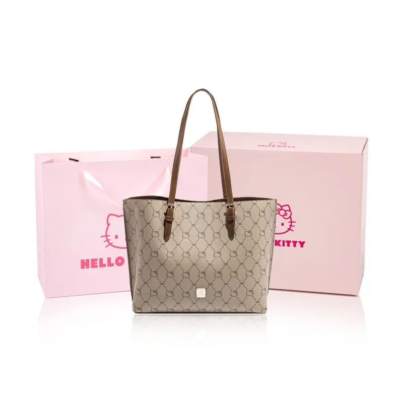 MESUCA Sanrio Hello Kitty Series PU Tote Bag, Shopping Bag, Shoulder Bag Large Size Women's Ecru/Khaki/Coffee-9