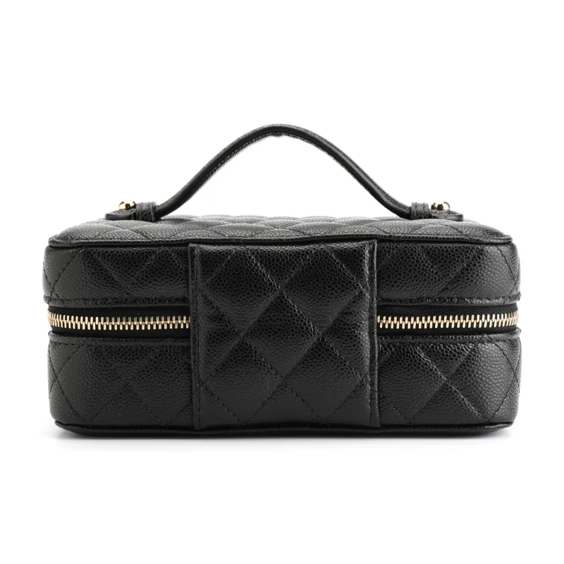 CHANEL Litchi Grain Cow Leather Makeup Bag Women's Black-2