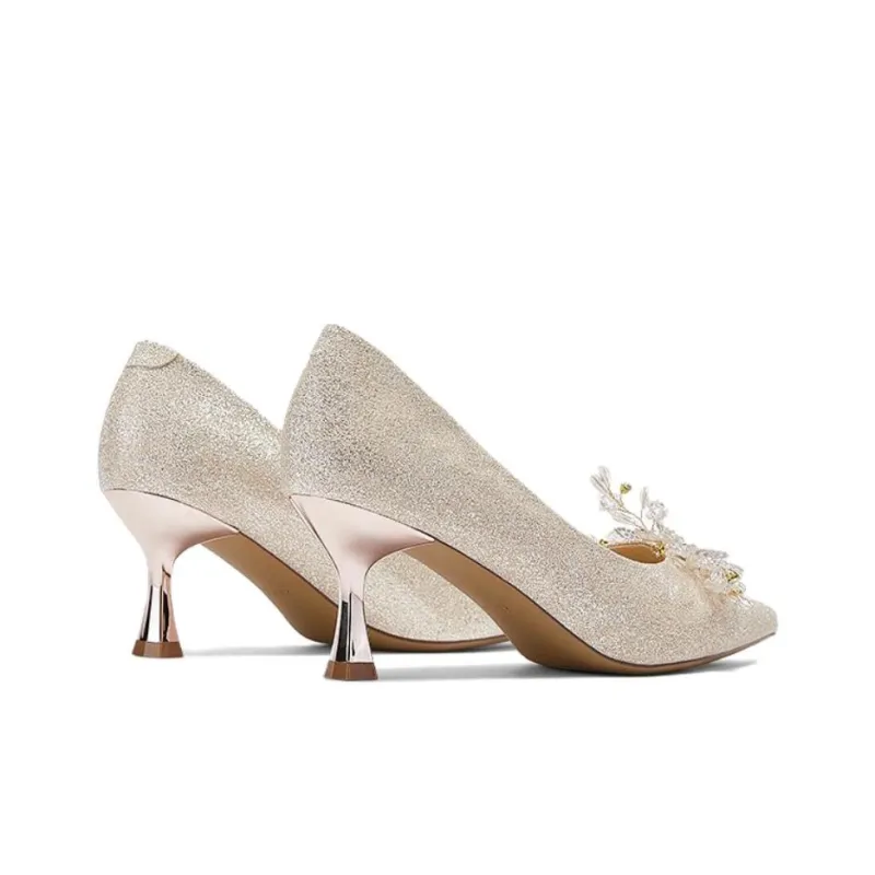 DAPHNE Wedding Shoes Collection Block Heel High Heels Women's Champagne Gold-4